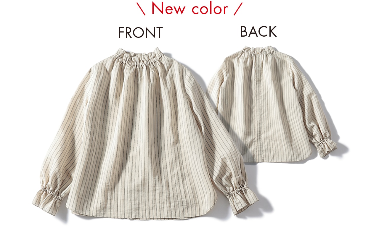 12closet（トゥエルブクローゼット）【洗える】【12classe】スタンドフリル衿シアーブラウス　New color　FRONT BACK