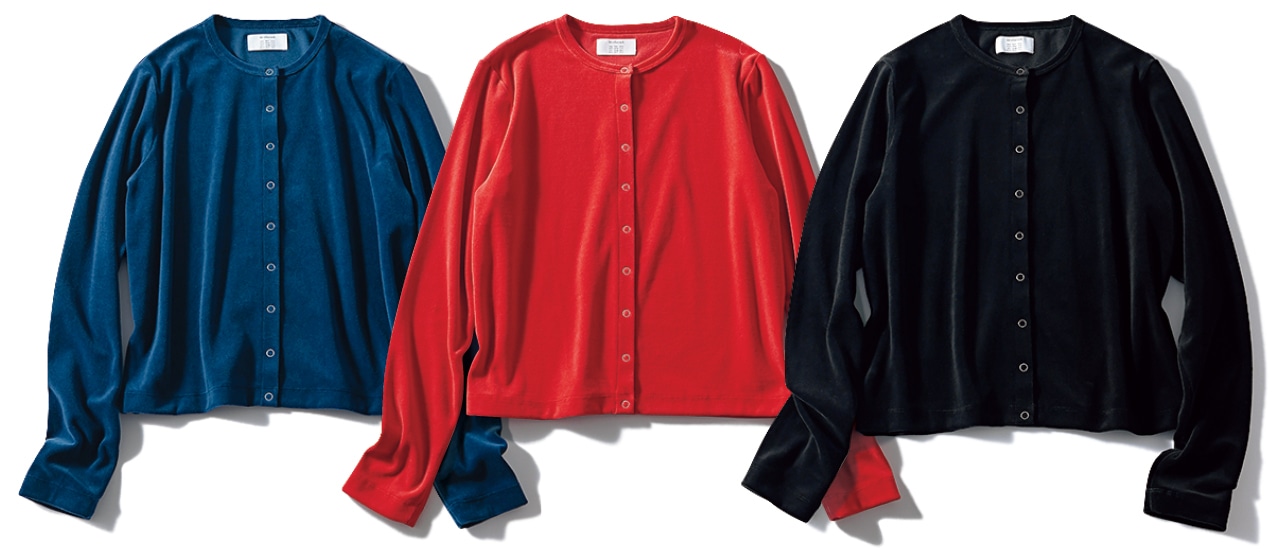 12closet（トゥエルブクローゼット）【洗える】ベロアスナップカーディガン