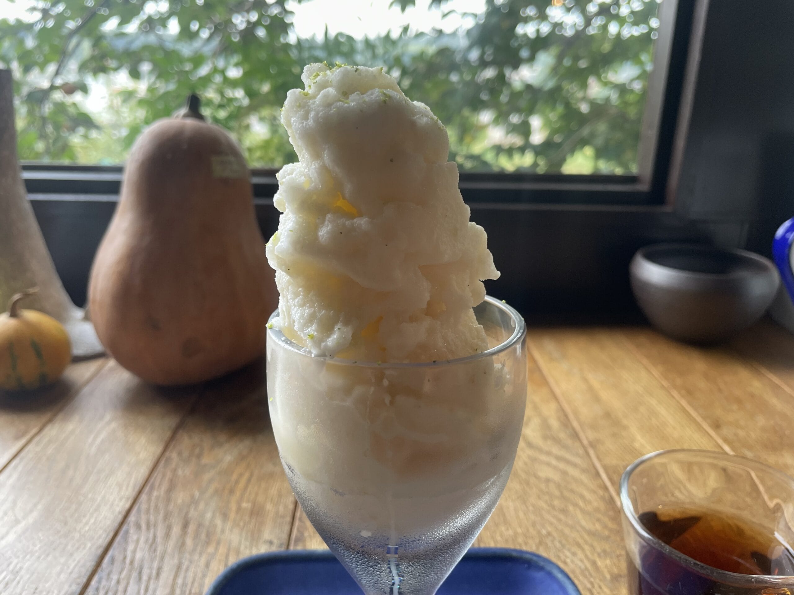 JIKE STUDIOカフェで頂く真桑瓜のソルベ、寄りの写真。