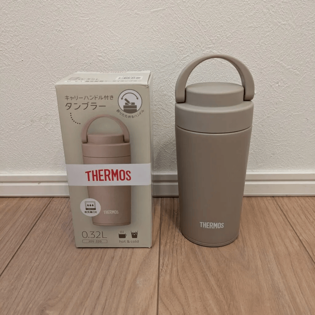 サーモス「真空断熱ケータイタンブラー キャリーハンドル付き 320ml」箱と本体