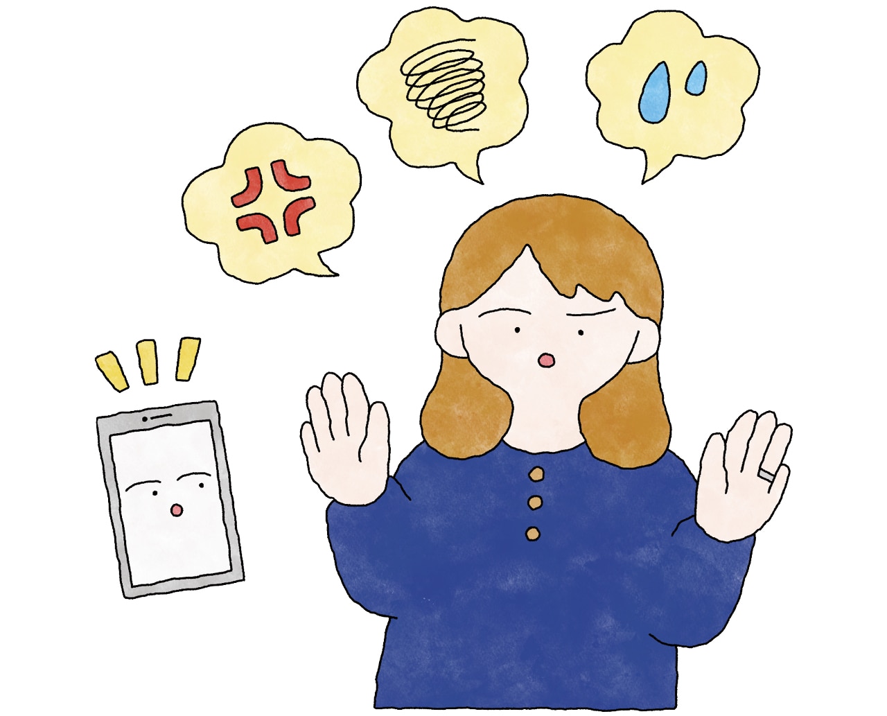 ChatGPTと話すことで気持ちを一旦整理している様子のイラスト