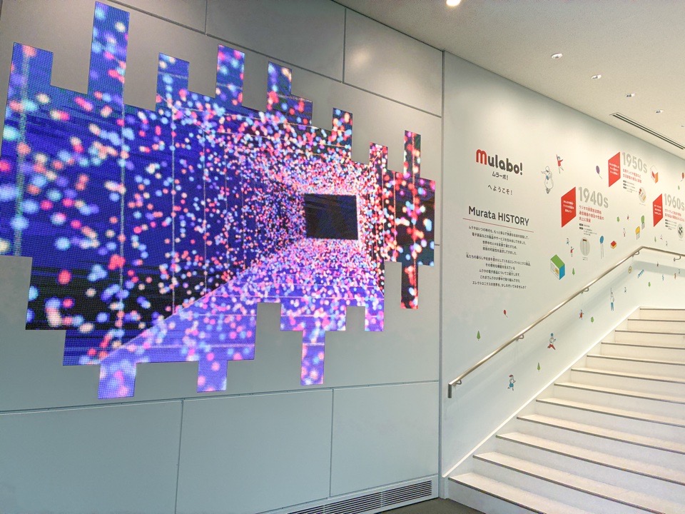 村田製作所の歴史が掛かれるムラーボ施設内の壁