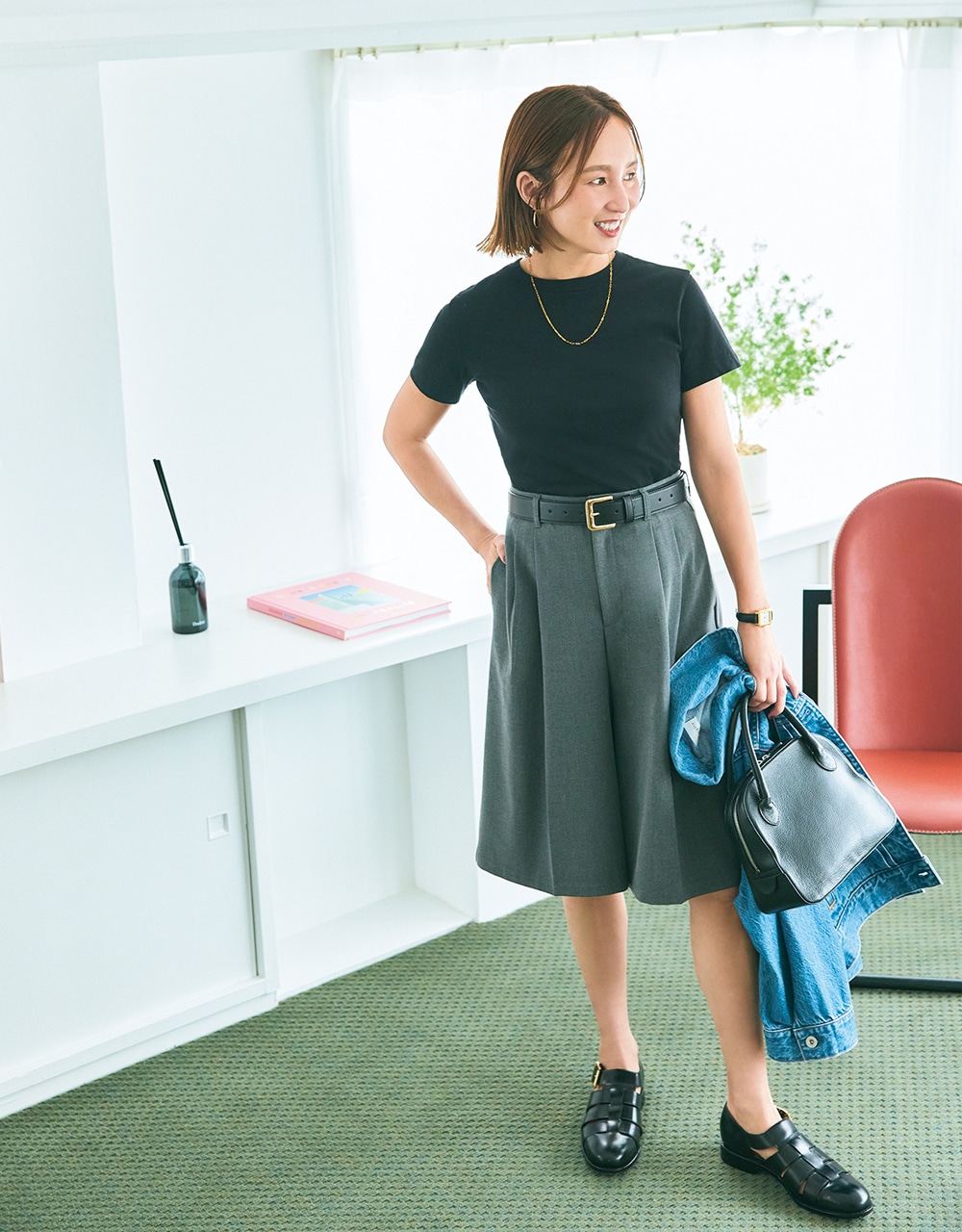 【GU（ジーユー）】「バミューダショートパンツ」コーデ 水野利香さん