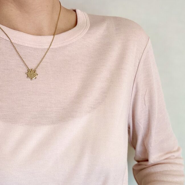 【GU】ソフトシアークルーネックT(ピンク)