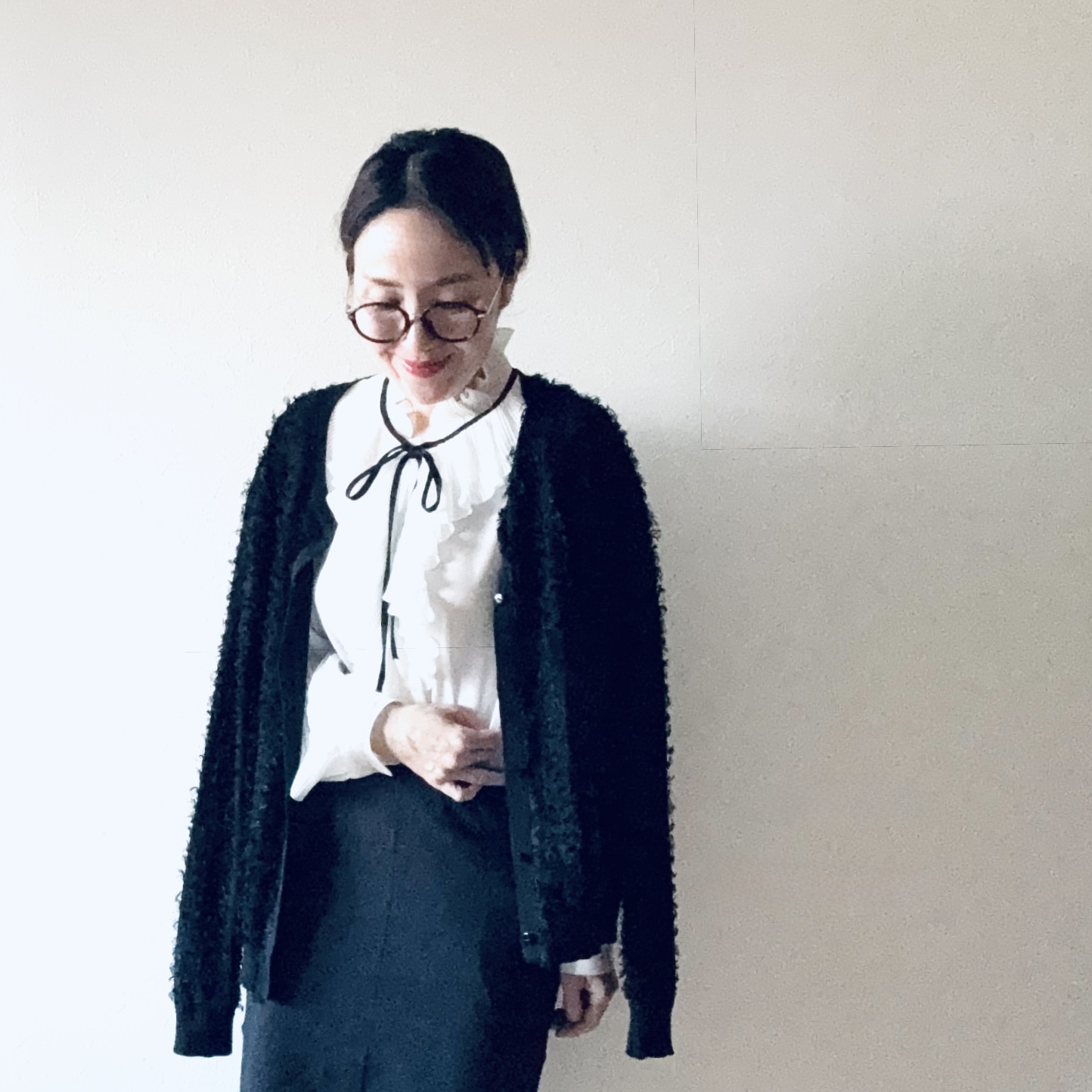 k様　ドゥロワー drawer フリンジカーディガン　黒 40代後半の秋ファッション】DRAWERカーデ、無印良品の新作