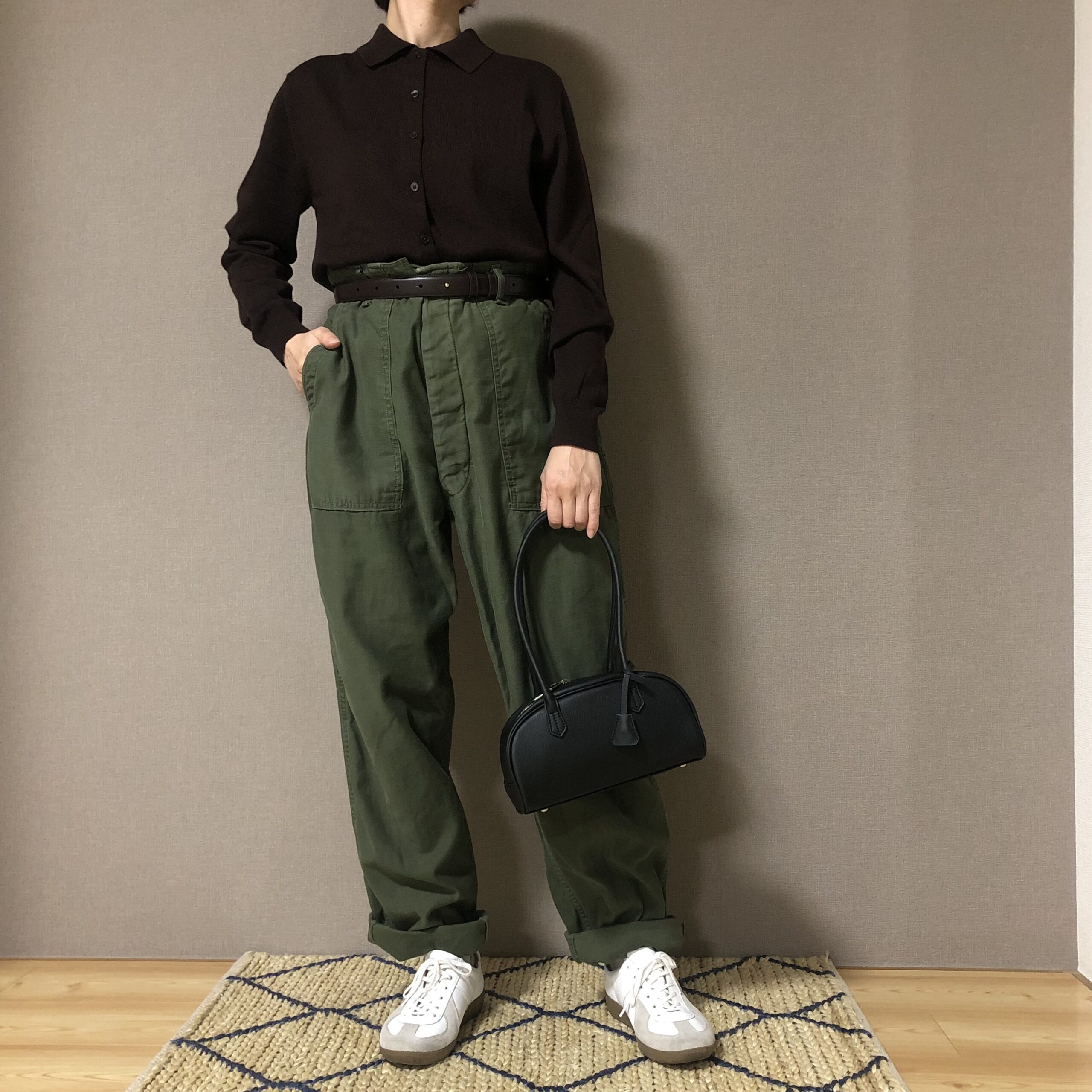 無印良品　婦人　洗えるウールハイゲージポロカーディガン　ダークブラウン　S　サイズ