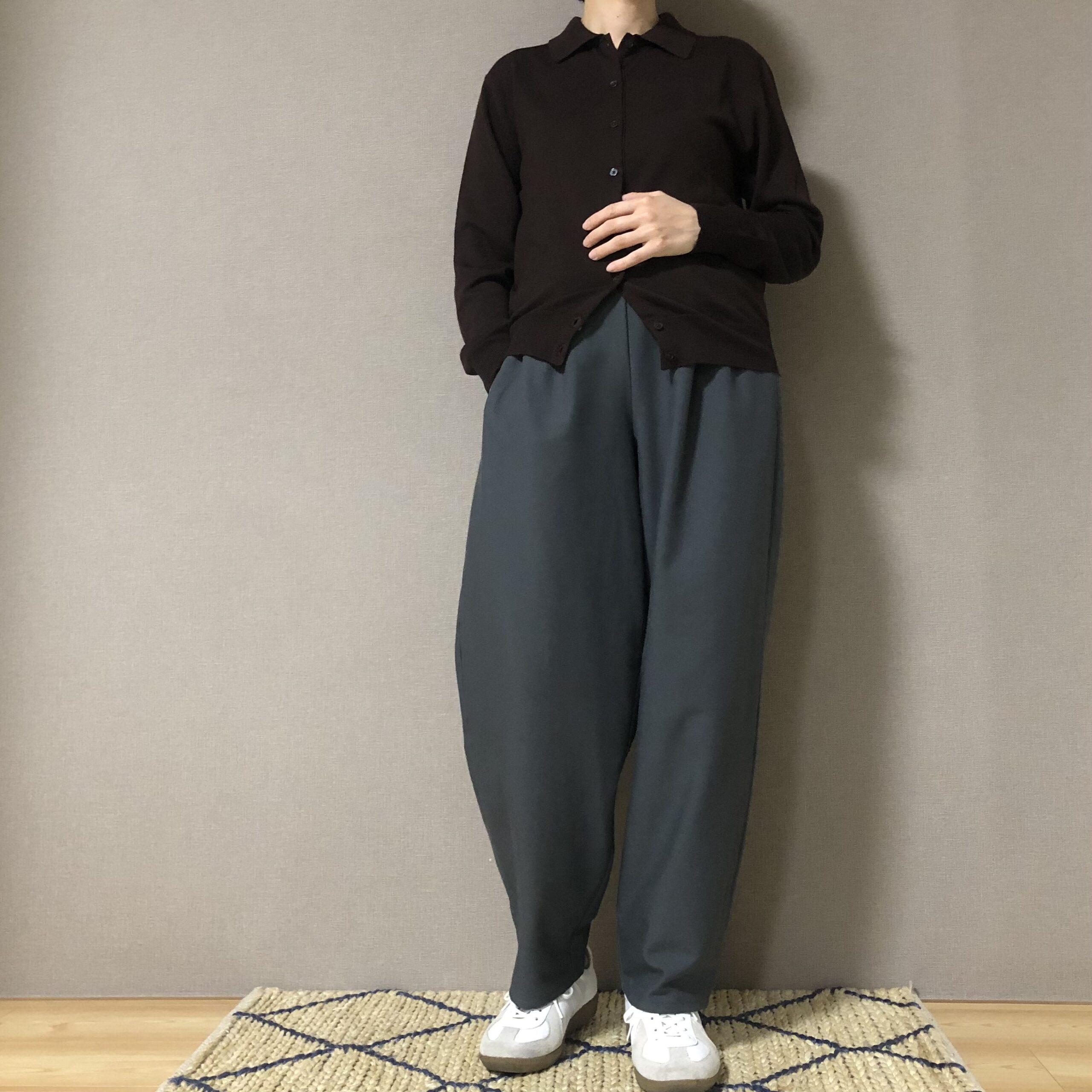 無印良品　婦人　洗えるウールハイゲージポロカーディガン　ダークブラウン　S　サイズ