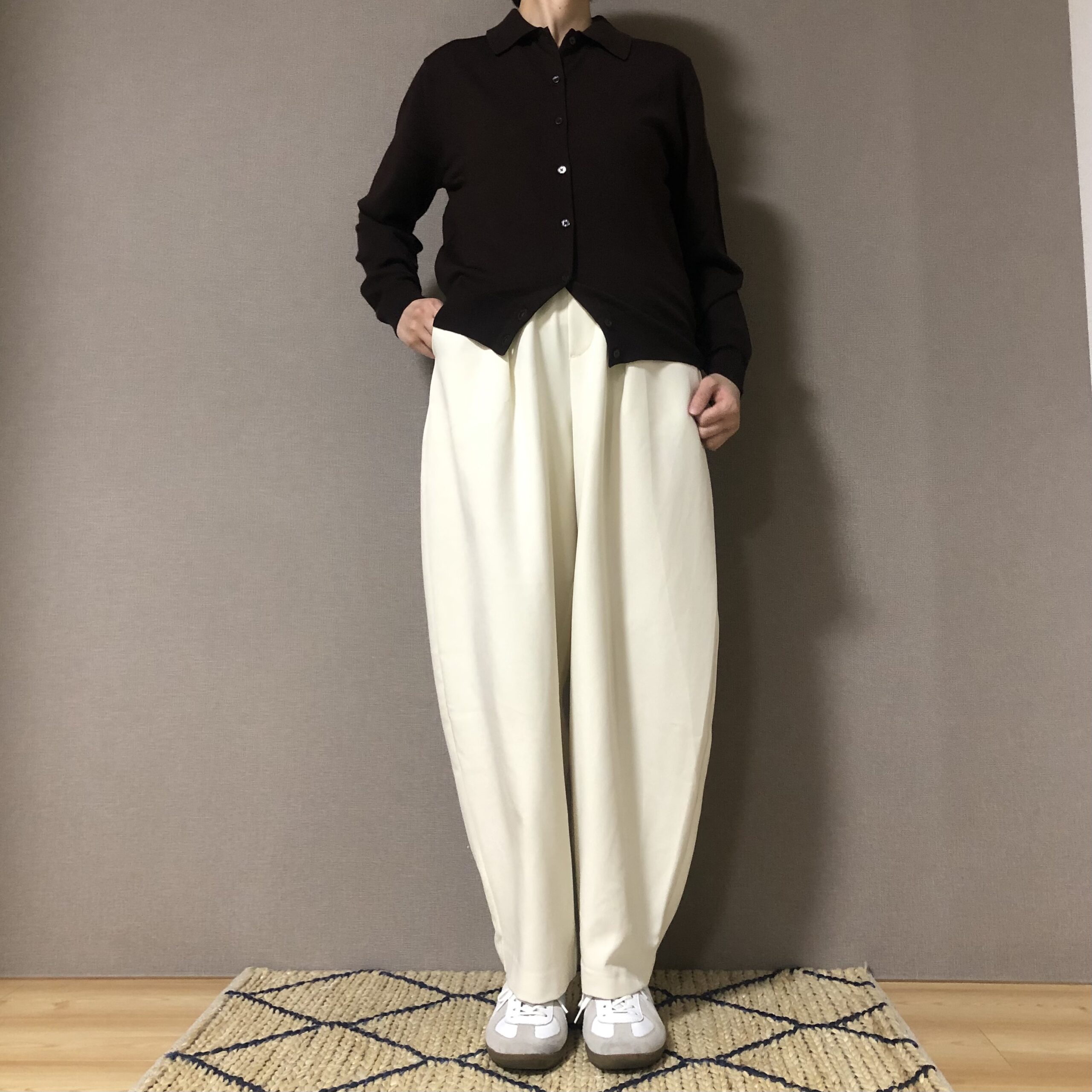 無印良品　婦人　洗えるウールハイゲージポロカーディガン　ダークブラウン　S　サイズ