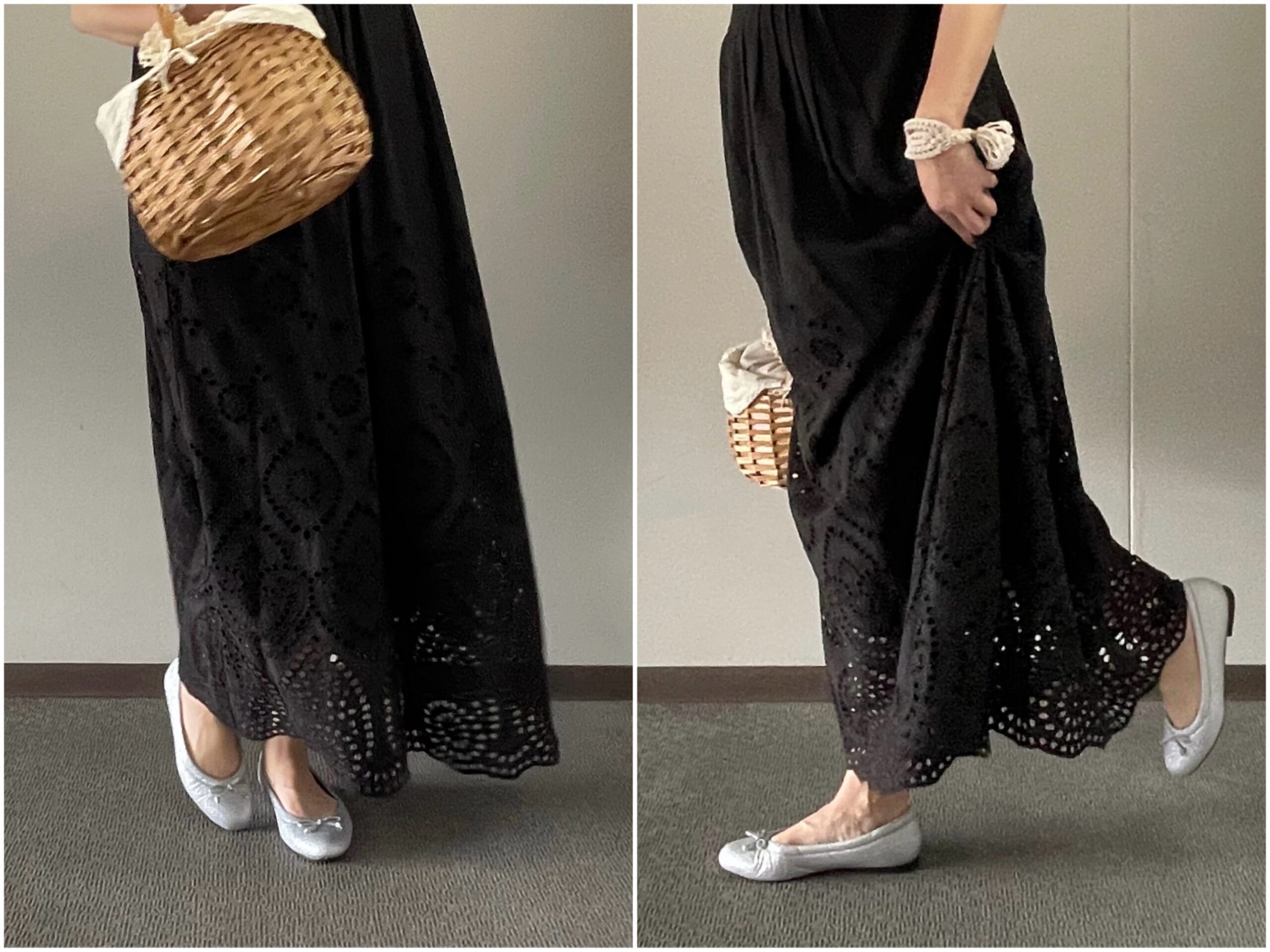 “COCOCee（ここちぃ）”シリーズのバレエパンプス（シルバーグリッター）を実際に履いて歩いてみた写真【その2】