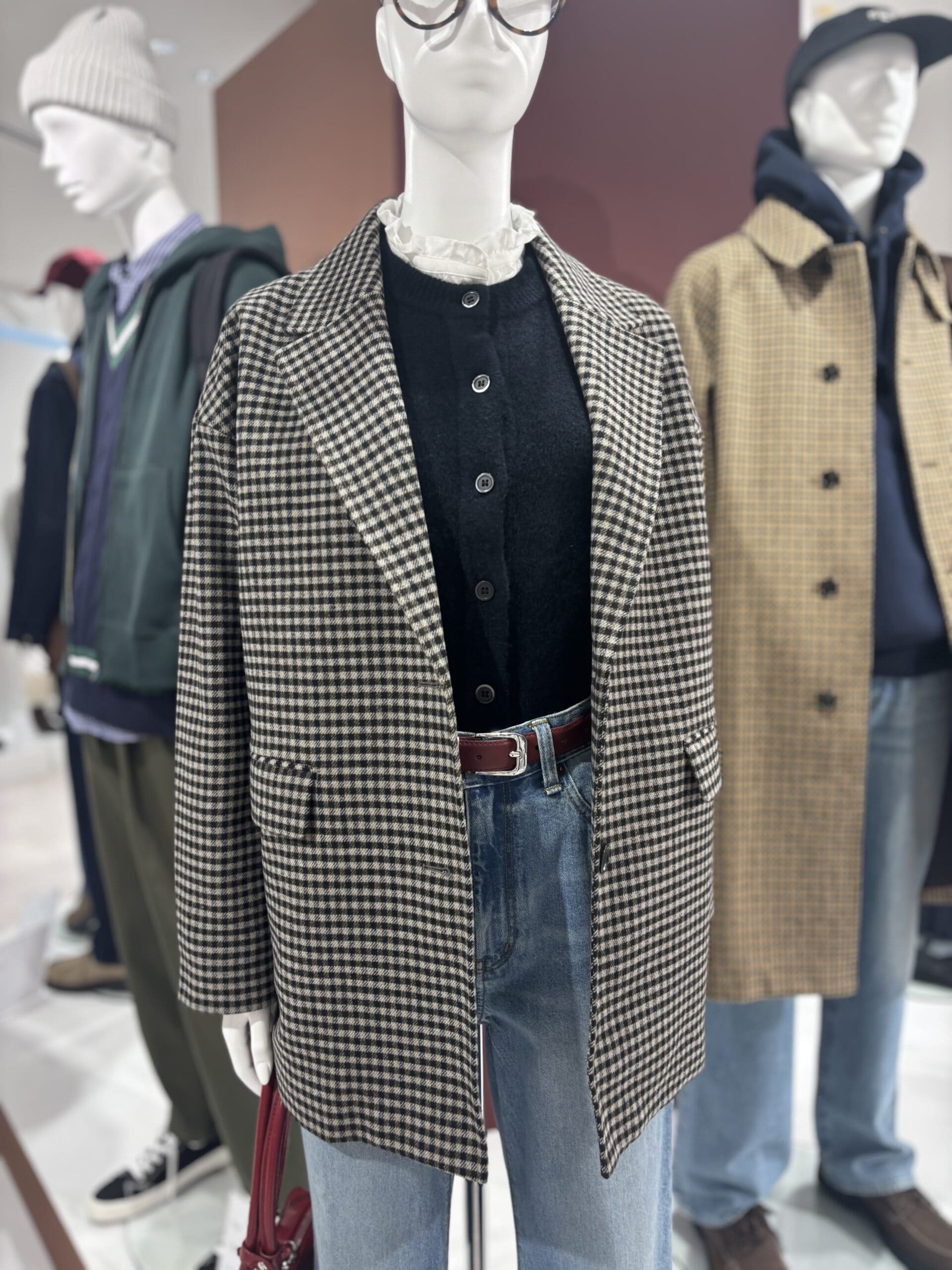 GU コージーメルトンチェックハーフコート