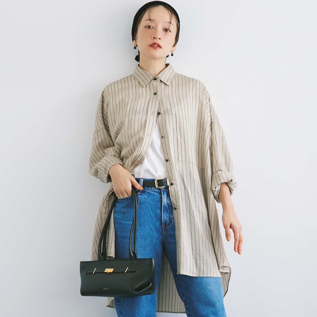 Curensology（カレンソロジー）【洗える】ワッシャーストライプシャツ