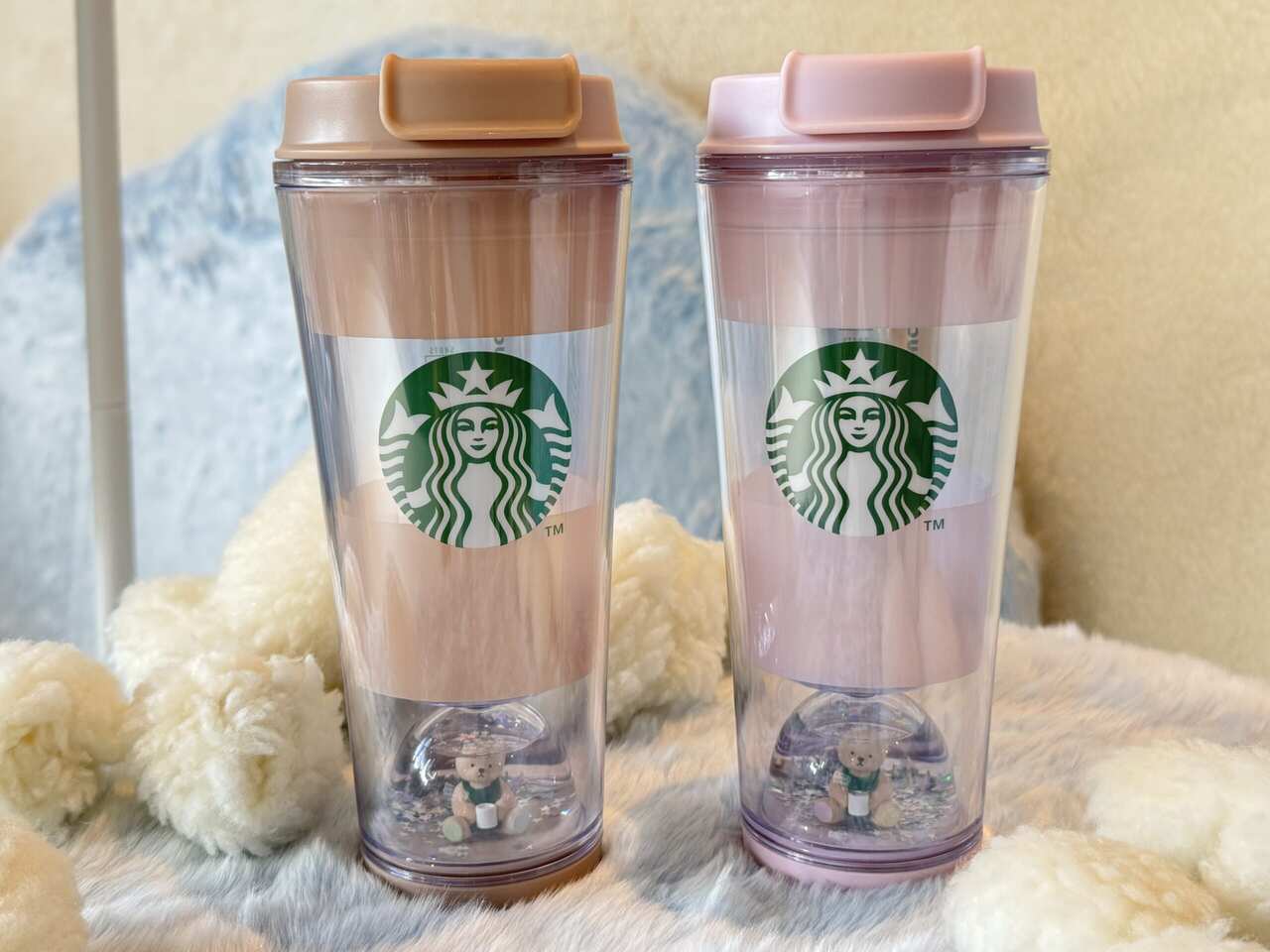 スタバ、ジェラピケコラボ「gelato pique ベアスノードームボーダータンブラー ミントグリーン/モカベージュ/ソフトピンク 355ml」各¥4,000