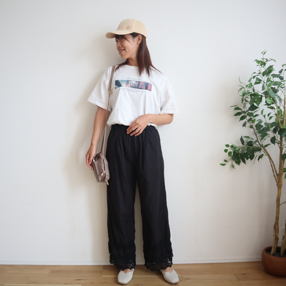 裾レースパンツ 9月コーデ 30代ママコーデ