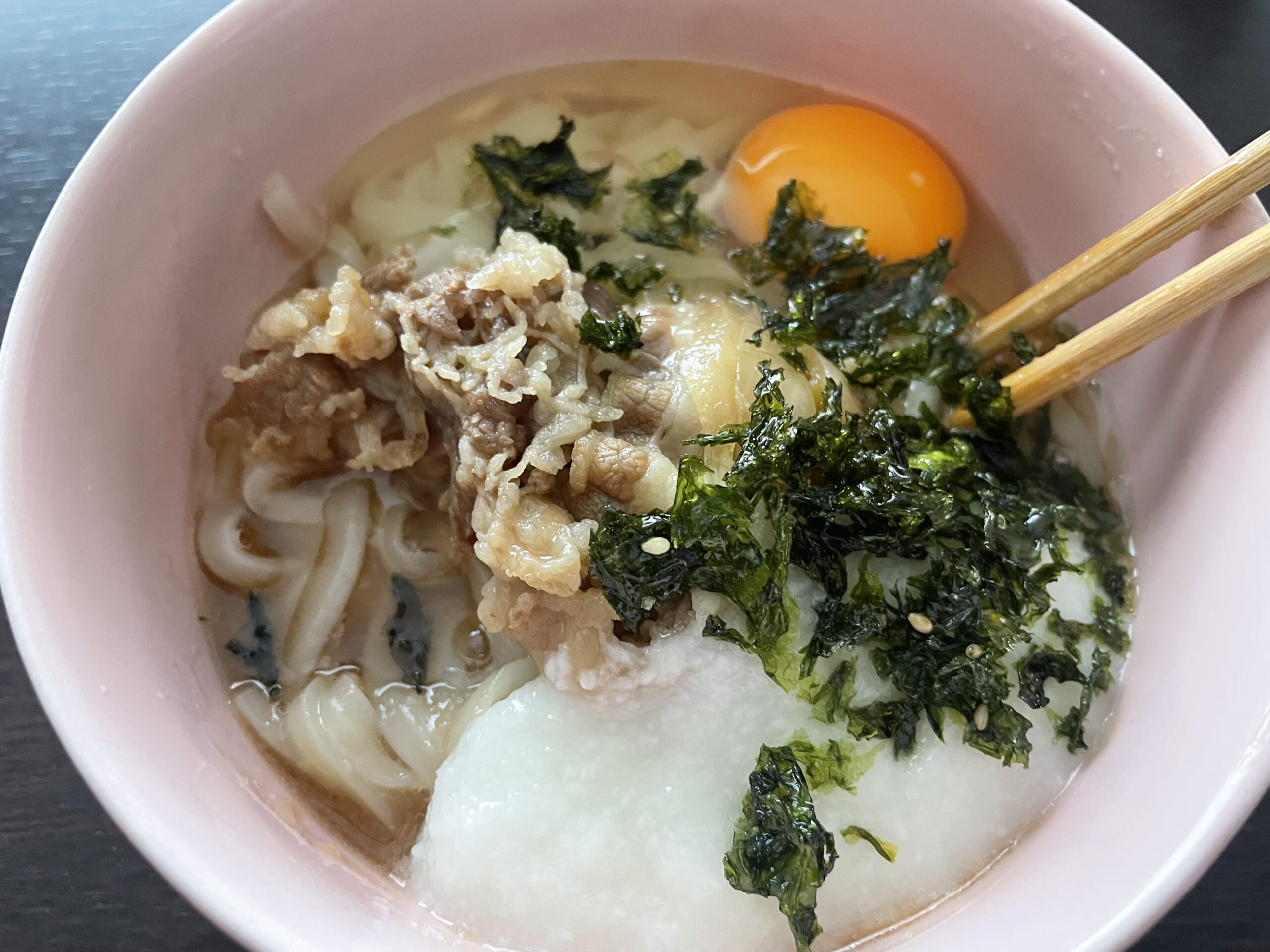 市瀬悦子さんのレシピ「牛すきとろろうどん」を40代主婦が作ってみた写真