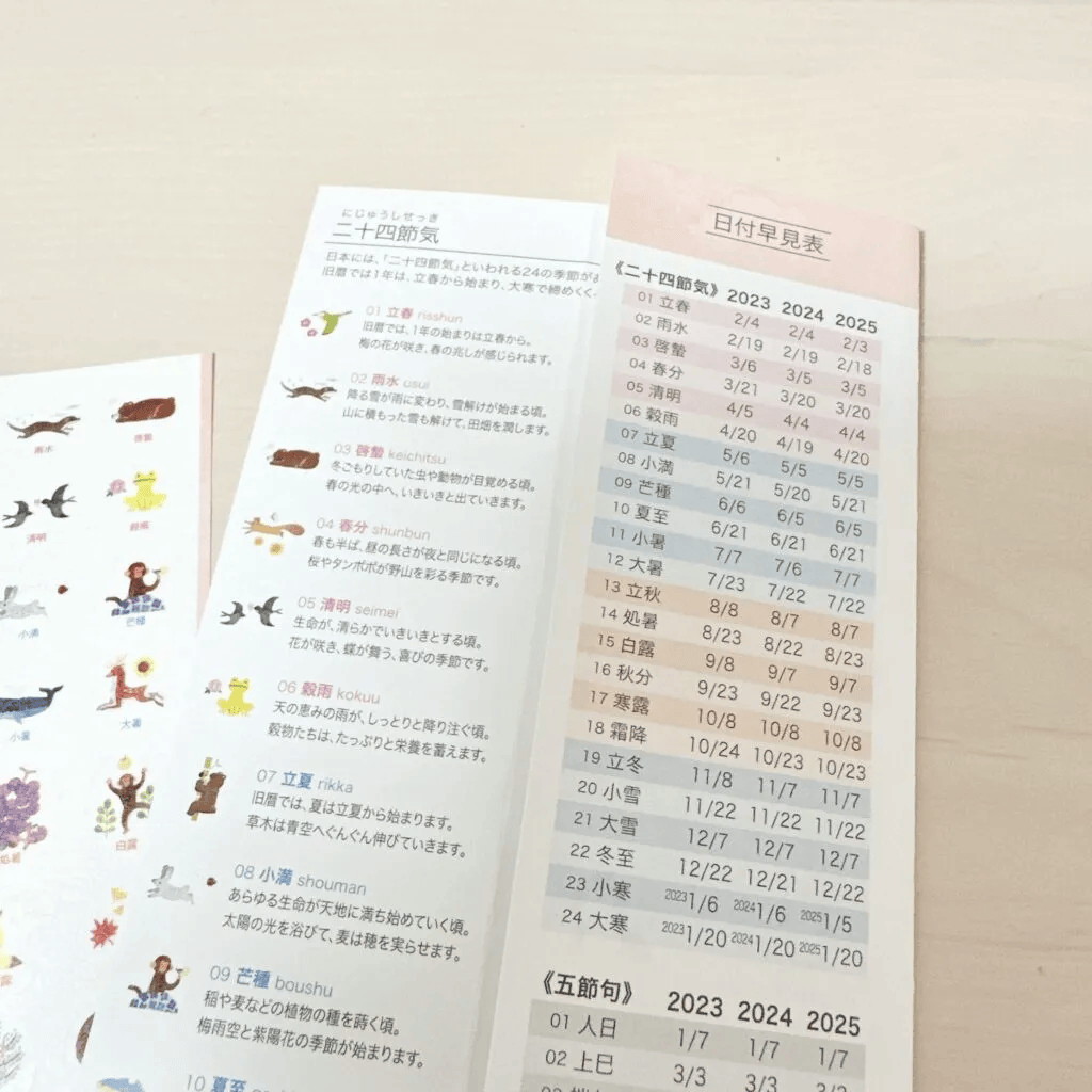 「暦生活スケジュールシール 季節」早見表