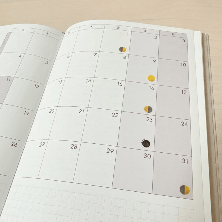 「暦生活スケジュールシール 月」手帳に貼ったところ
