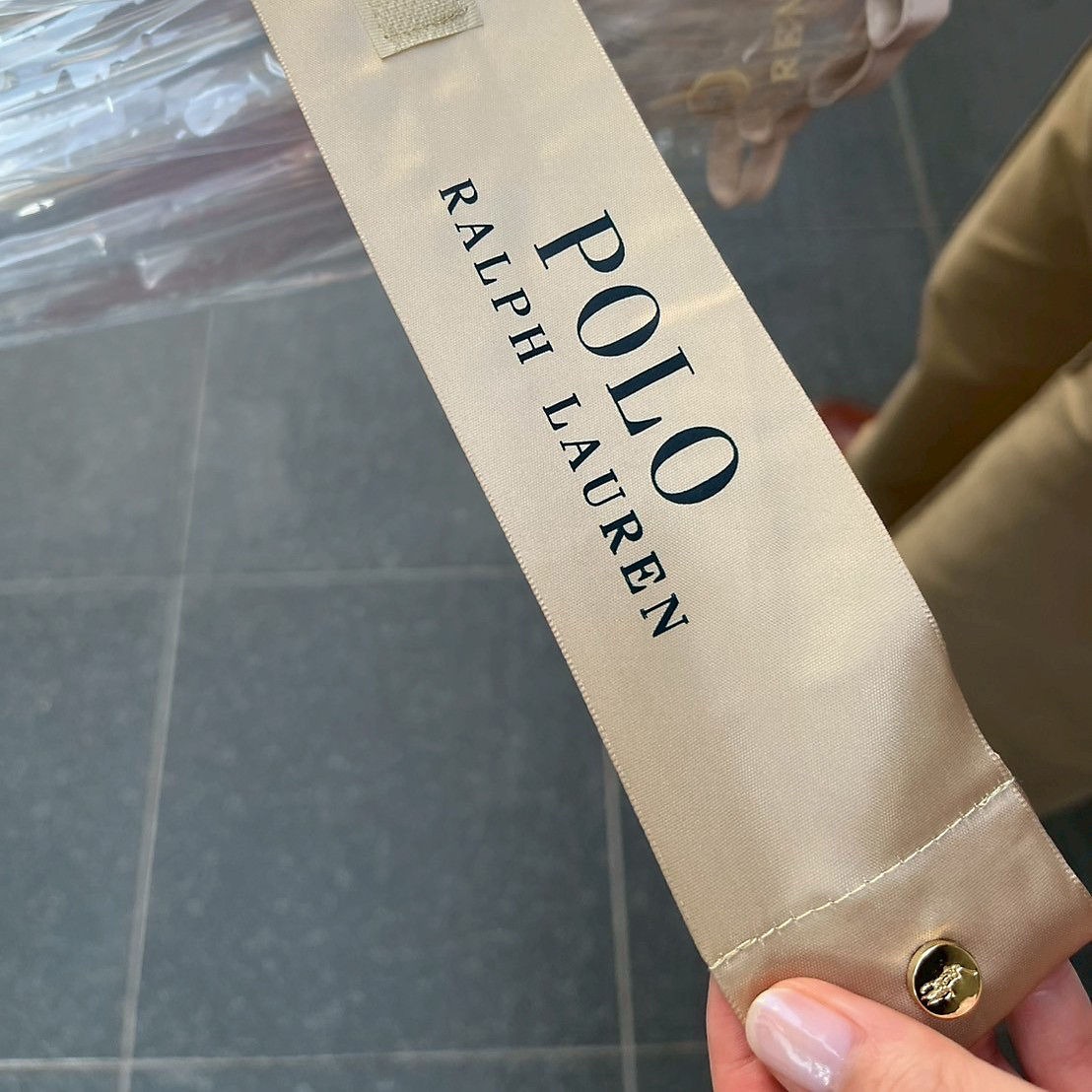 ポロベア　ビニル傘　ベージュ　サテンリボン