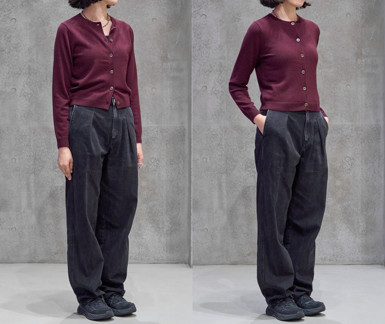 ユニクロのカシミヤクルーネックショートカーディガンを試着