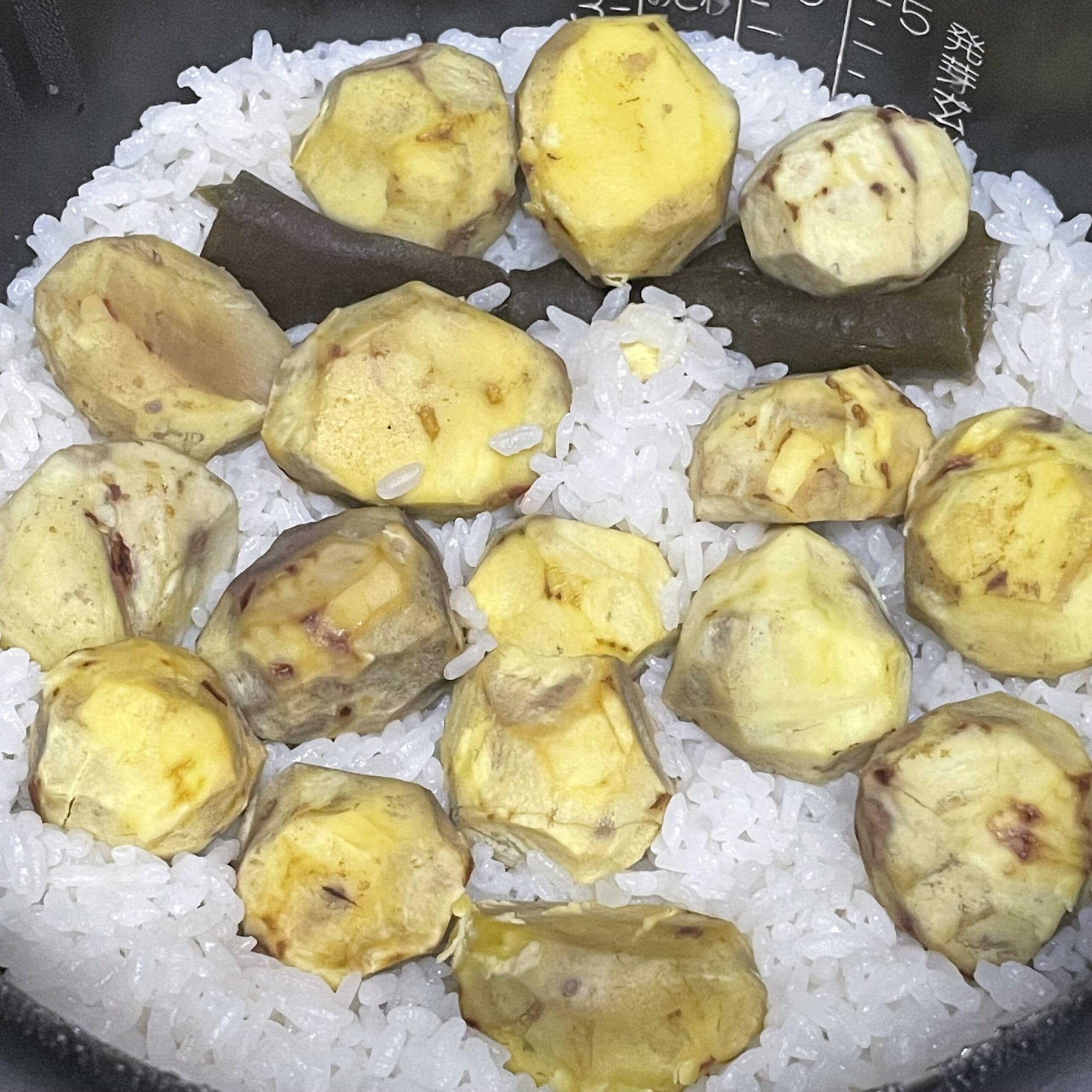 栗ごはんを炊飯器で炊いた、炊飯後の写真
