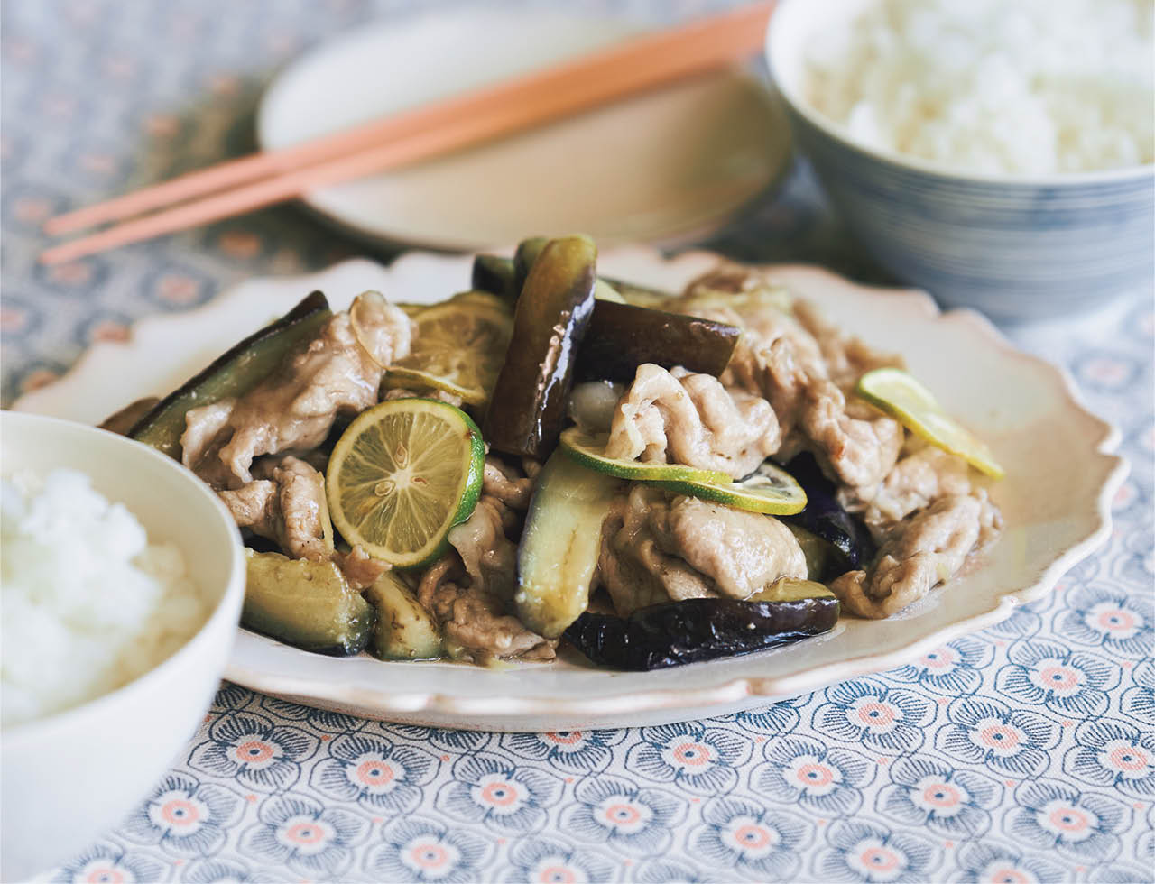 豚こまとなすの塩炒め