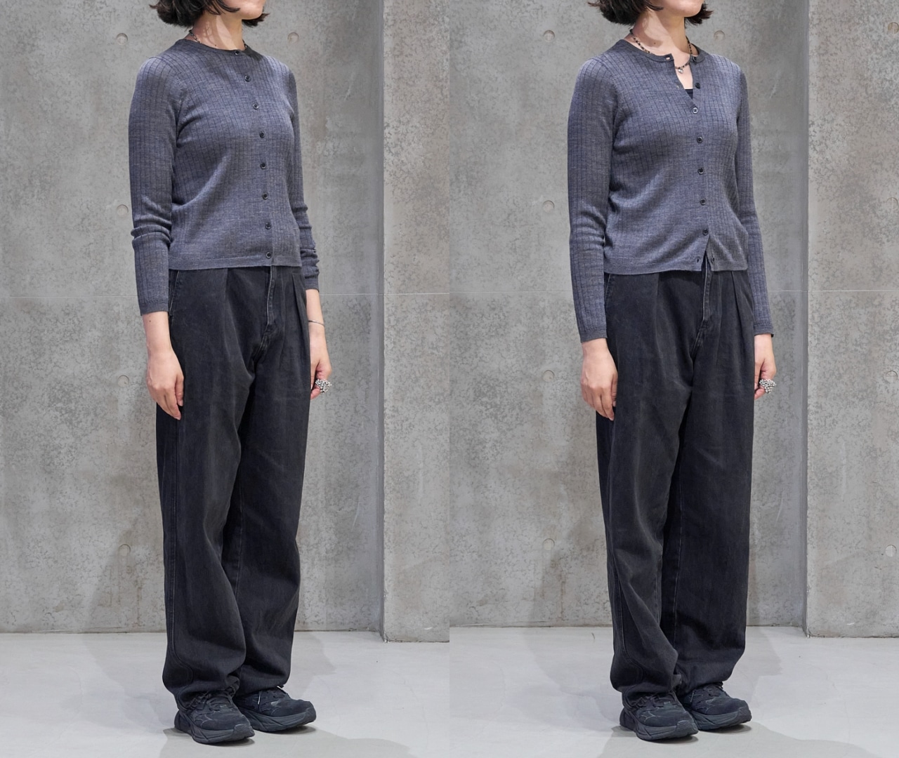 ユニクロのメリノリブクルーネックショートカーディガンを試着