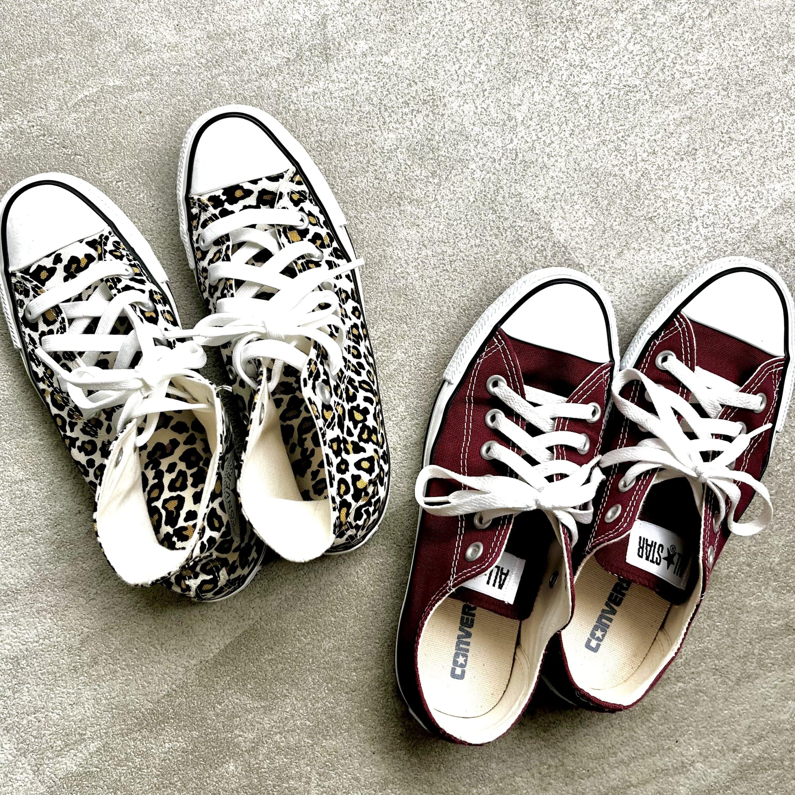 コンバース「CANVAS ALL STAR OX（MAROON）」「ALL STAR US LEOPARD HI」2点集合