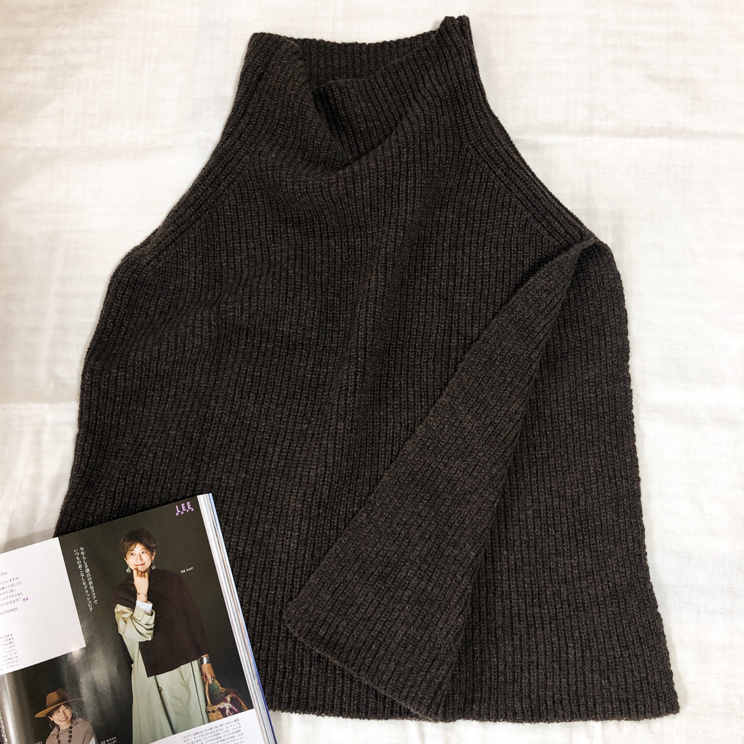 LEE　10月号　2025　年　五明祐子　コラボ　ツイードミル　tweedmill　ニットポンチョ　ココア　ウール