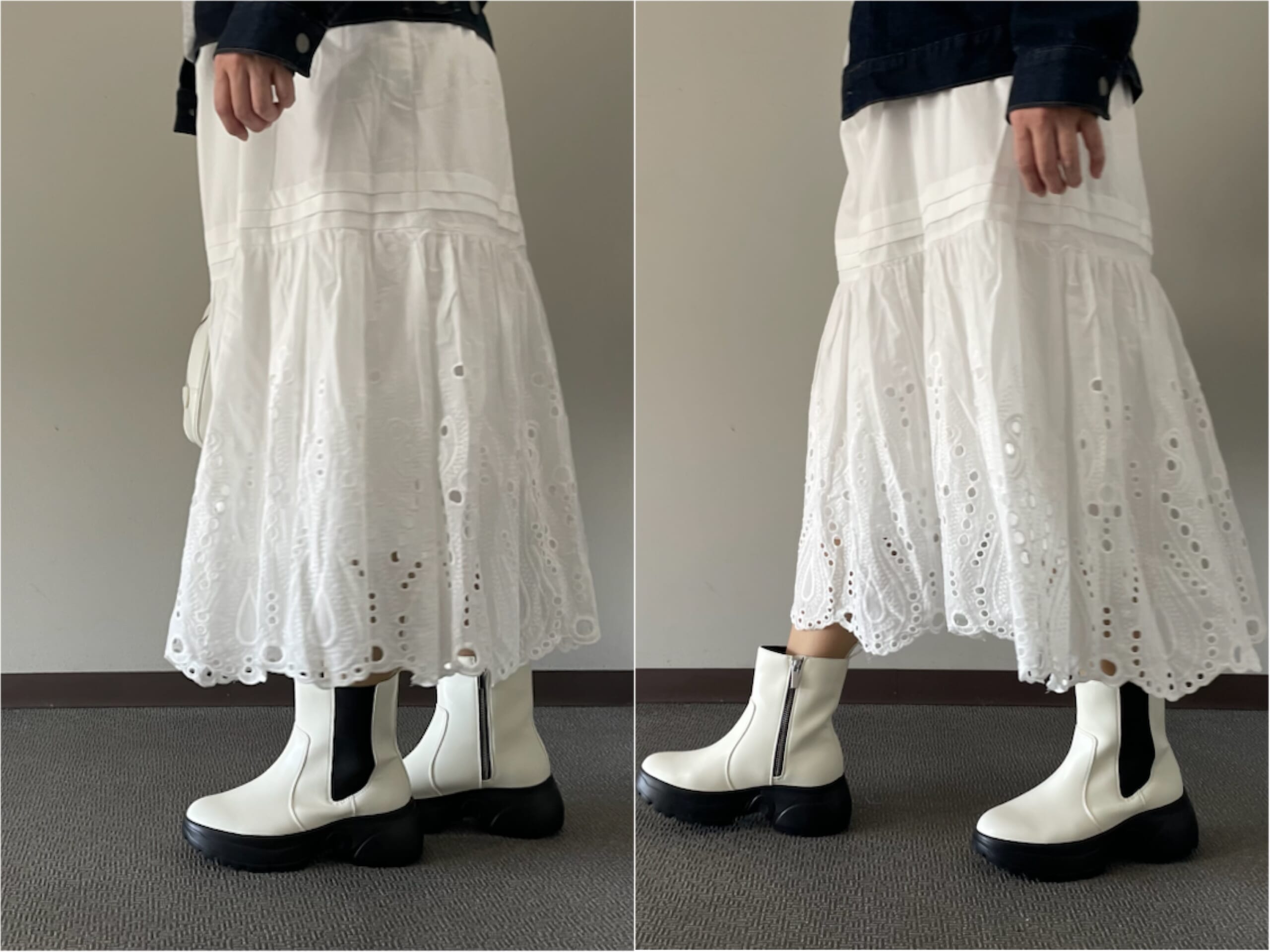 LEE×ABCマート×高橋美帆さんコラボのサイドゴアショートブーツ(WHITE)を実際に履いてみた写真【その1】