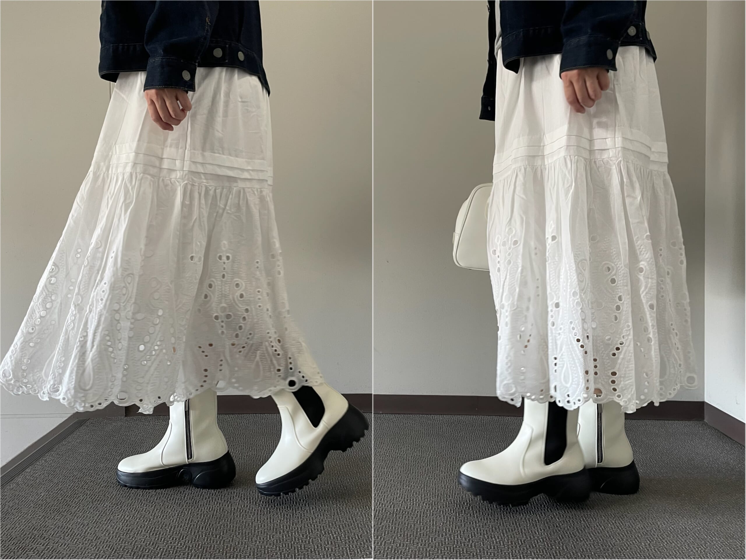 LEE×ABCマート×高橋美帆さんコラボのサイドゴアショートブーツ(WHITE)を実際に履いてみた写真【その2】