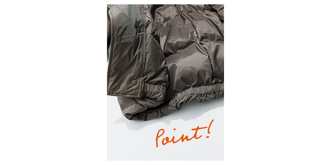 Point！　ウエスト裏には1周ゴムを通し、そのまま着るだけで丸みのある立体フォルムに。ほどよいフィット感も快適！