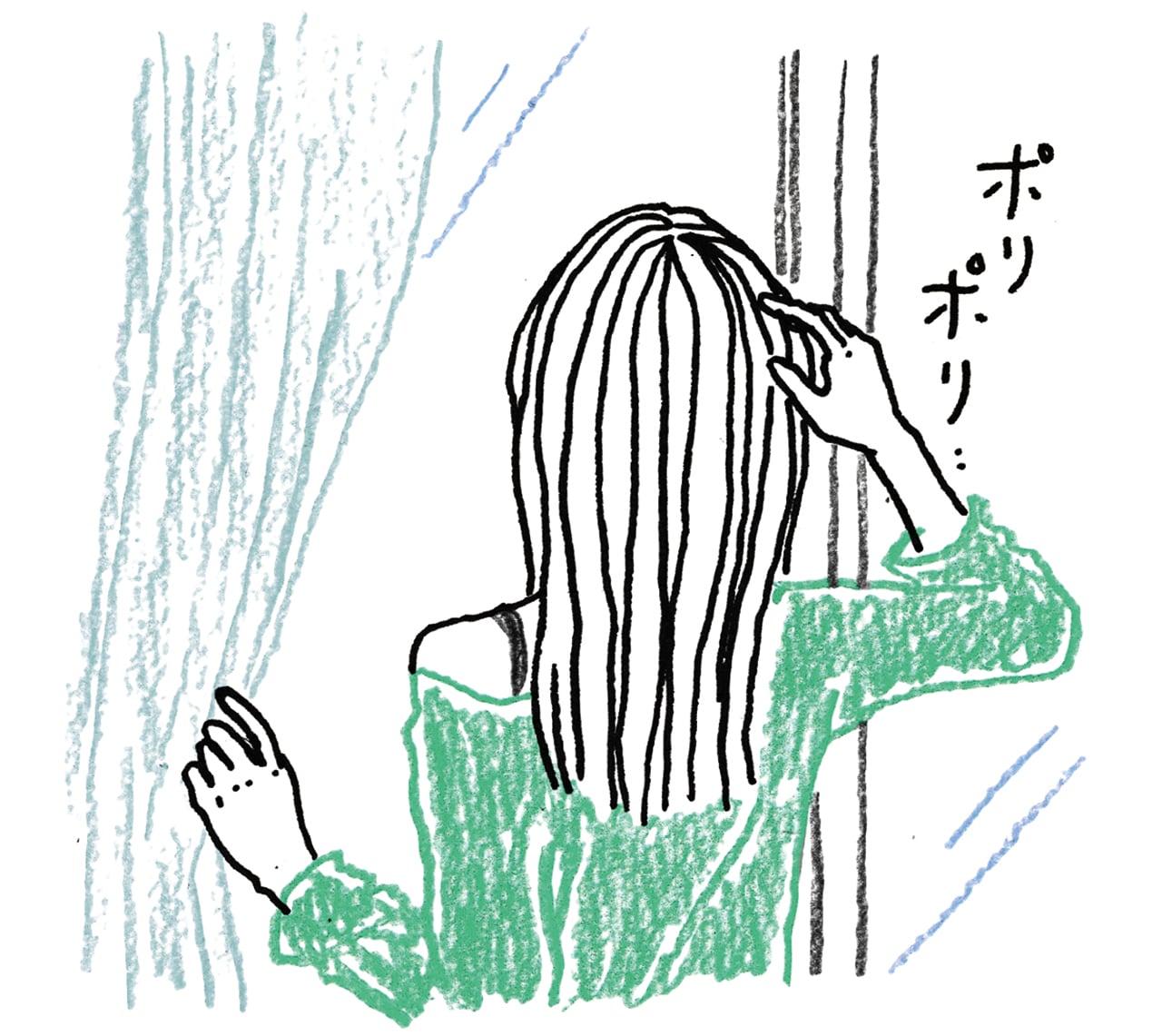 頭皮がむずがゆく気づくとポリポリしているイラスト