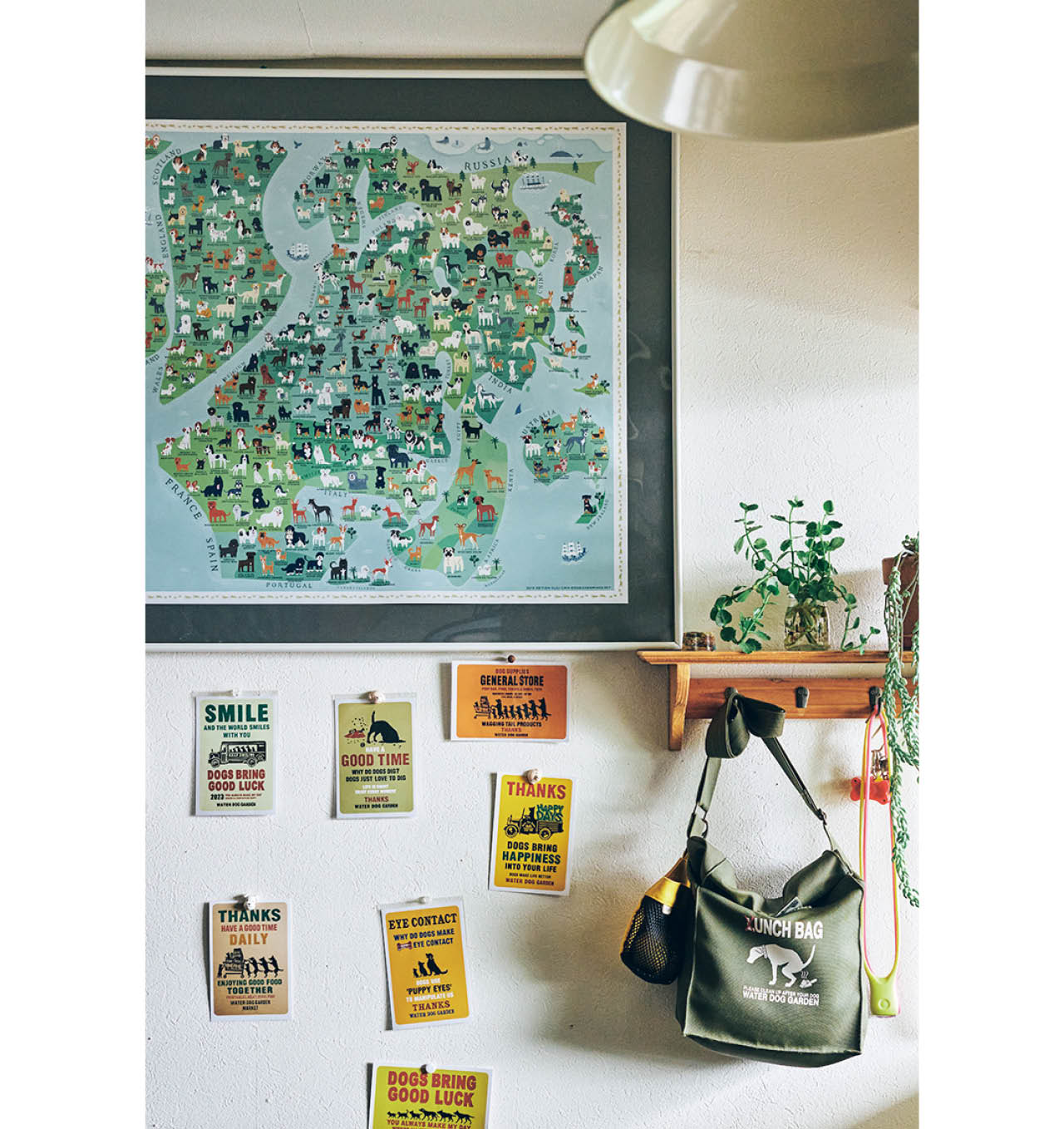 家に入ってすぐの壁には、原産の犬のイラストが描かれた世界地図が貼られている。