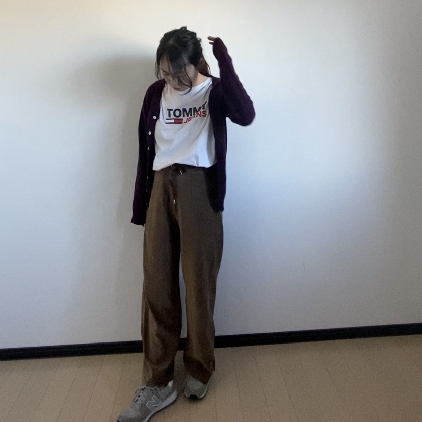 ブラウン　カーデ　コーデュロイ