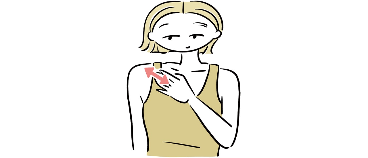 指を熊手のように広げ、鎖骨の周りを数回さする。