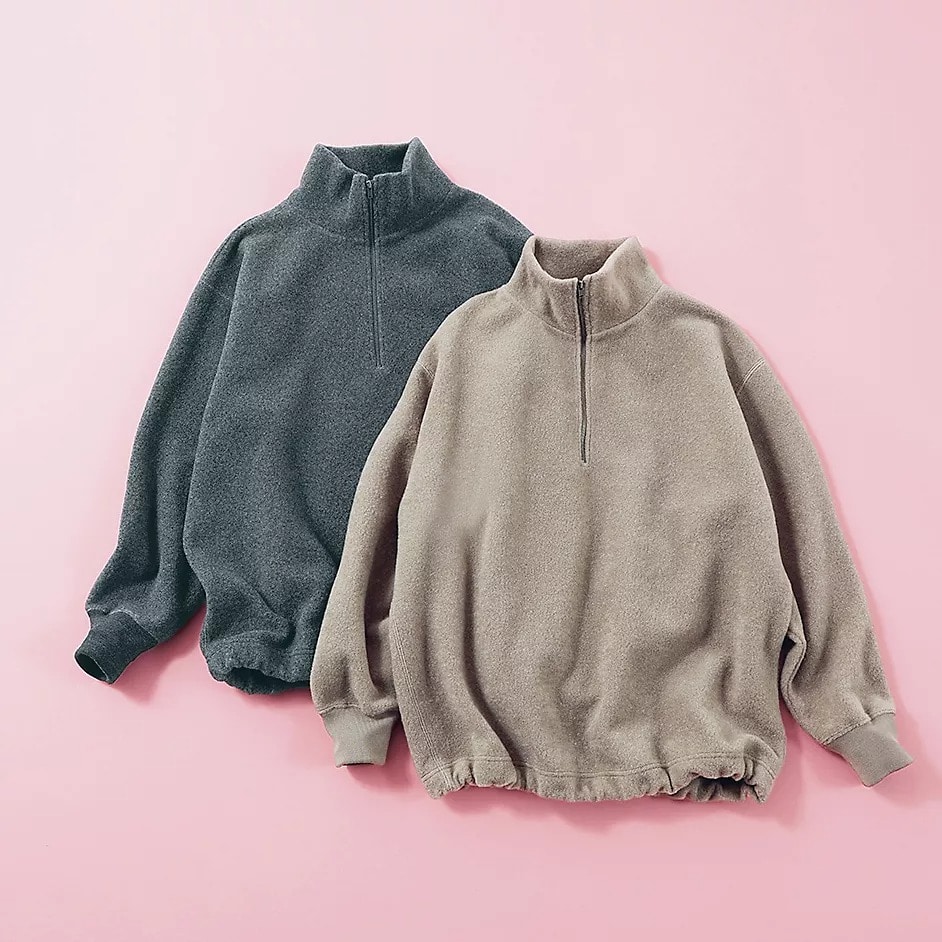 "12closet
【福田麻琴さんコラボ】【洗える】ハーフジップボアトップス
￥17,600"　グレー、ベージュ