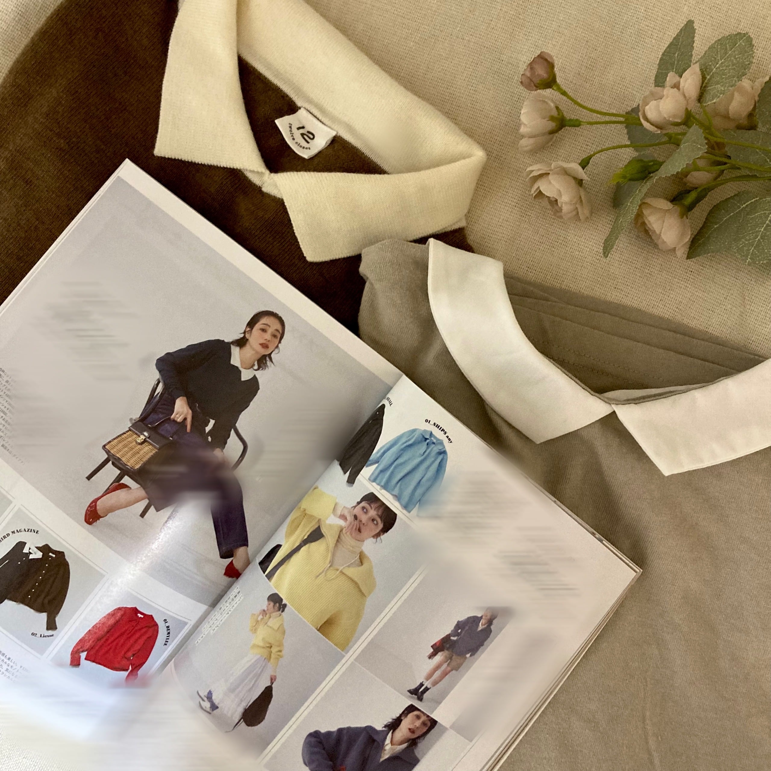 LEE11月号『ニット新時代がやってきた！』のページとLEE100人隊の衿つきフレンチアイテム