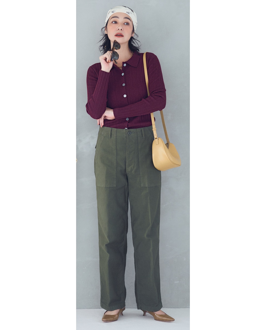  ベイカーパンツ×「衿つき」ニットコーデ 竹下玲奈さん