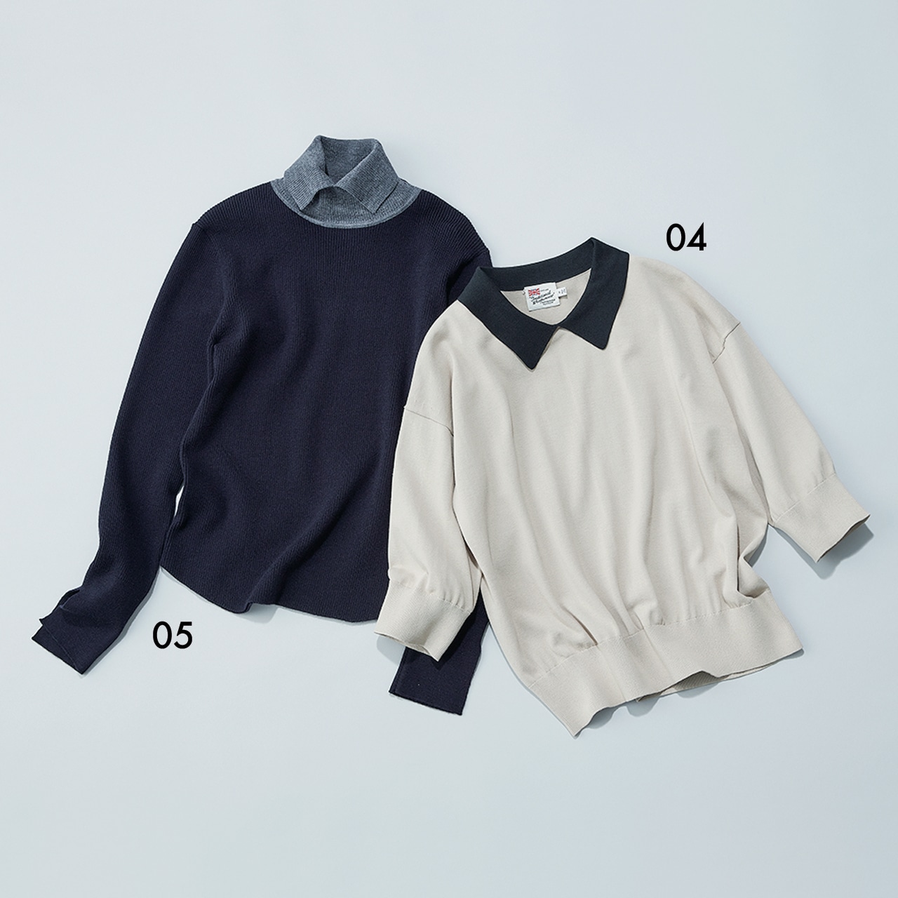 04.【TraditionalWeatherwear（トラディショナル ウェザーウェア）】の「衿つき」ニット　￥26400
05.【martinique（マルティニーク）】の「衿つき」ニット　￥26400