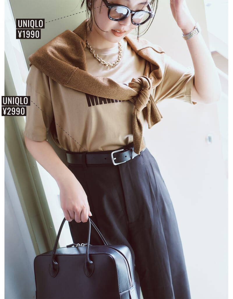 【UNIQLO（ユニクロ）】のサングラスとベルト コーデ エディター 高橋夏果さん