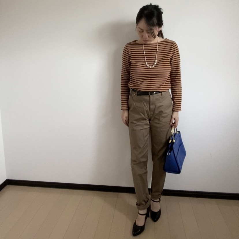 ボーダー　チノパン　ブラウン
