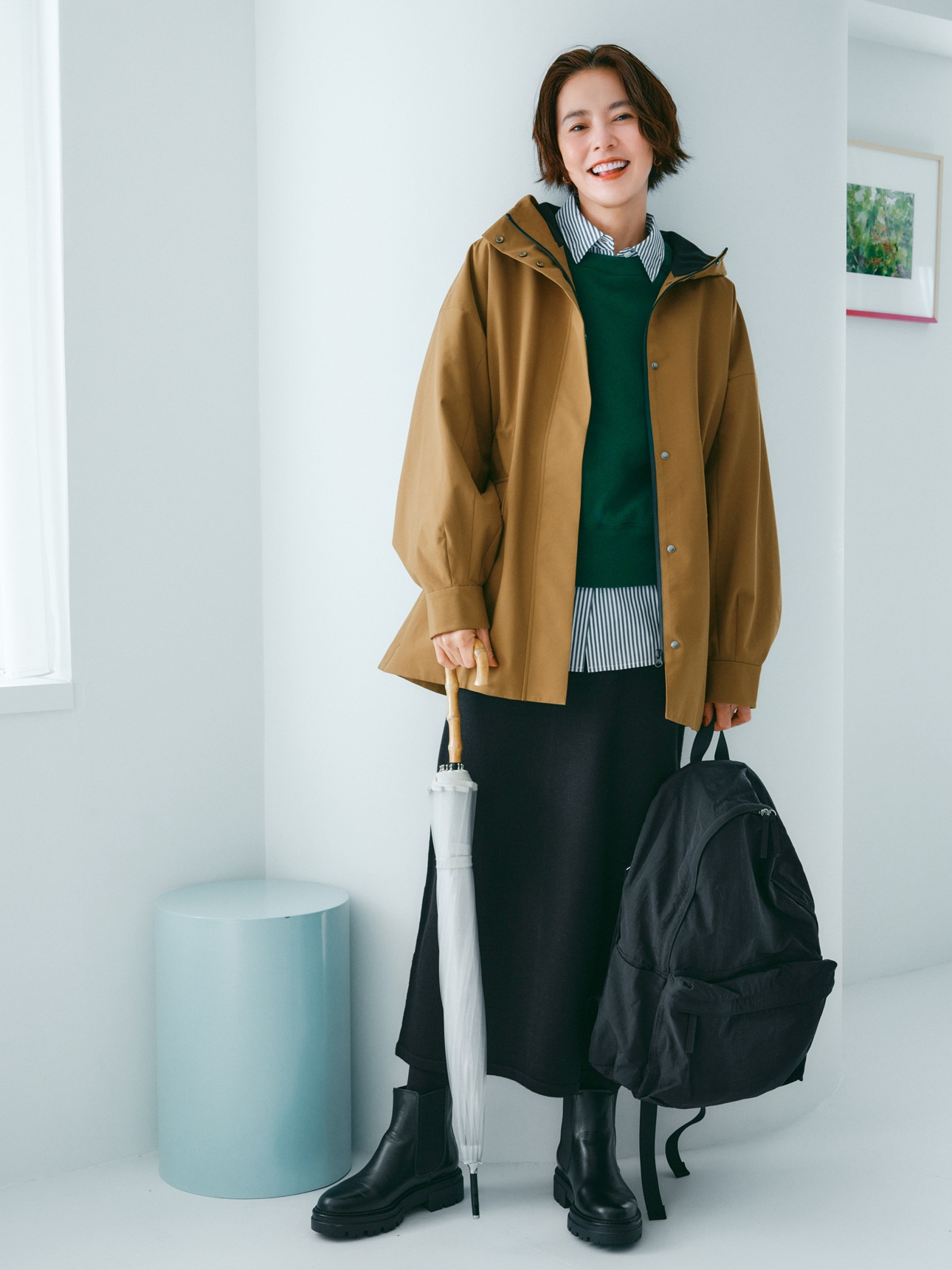 気温13℃雨の日のコーデ　モデル浅見れいなさん