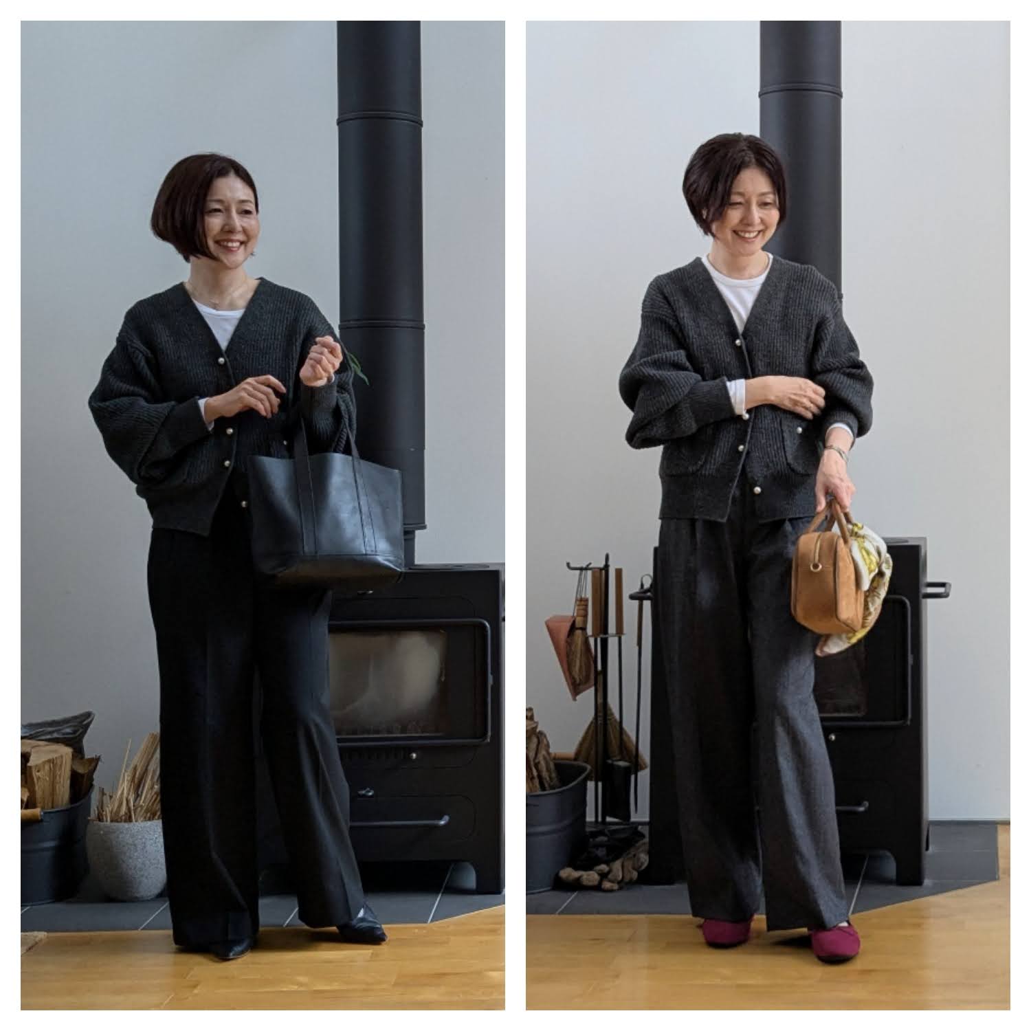 green label relaxingのホームスパン ストレート パンツ（BLACK）、Spick＆Spanのスエードバレリーナ