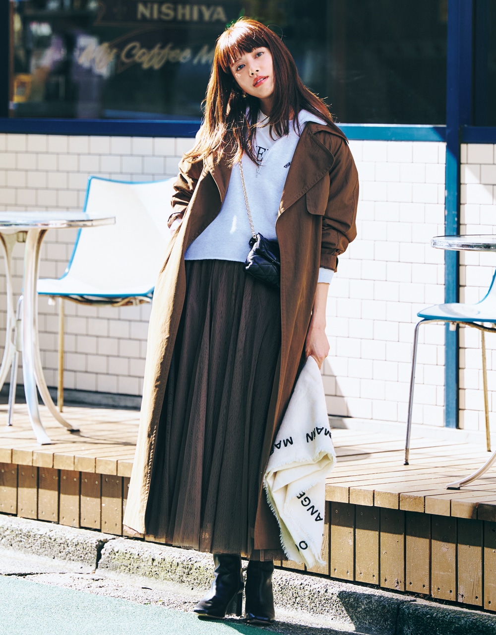 ママ友ランチへ!【ブラウンの洗える映えスカート】ママコーデ 垣内彩未さん