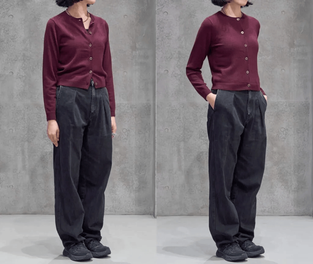 ユニクロ「カシミヤクルーネックショートカーディガン」のコーデ