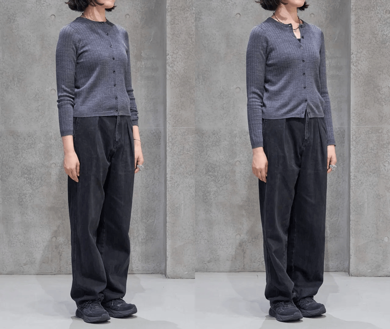 ユニクロ「メリノリブクルーネックショートカーディガン」のコーデ