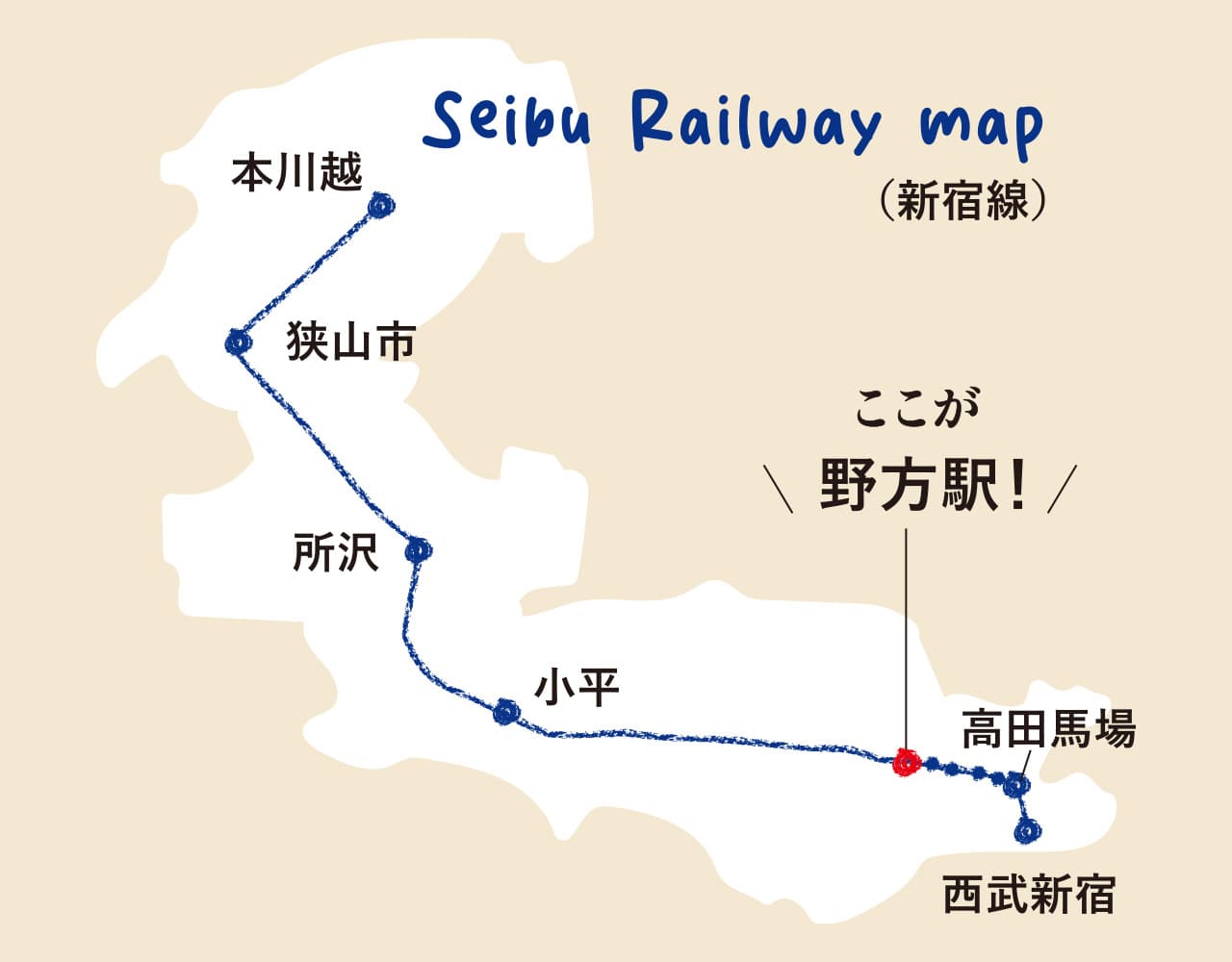 Seibu Railway map ここが野方駅！