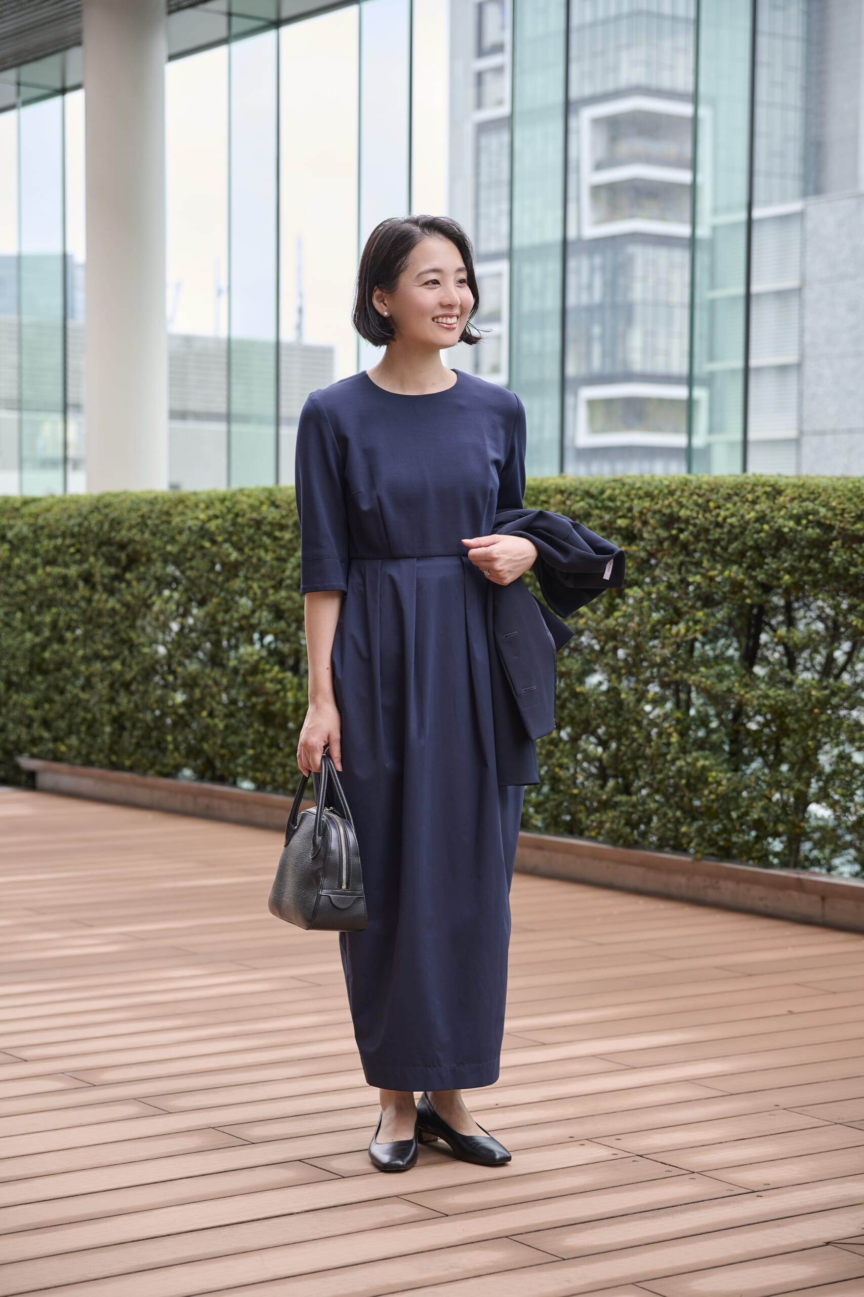 撥水スマートコクーンドレス　七五三ワンピース　ネイビーワンピース