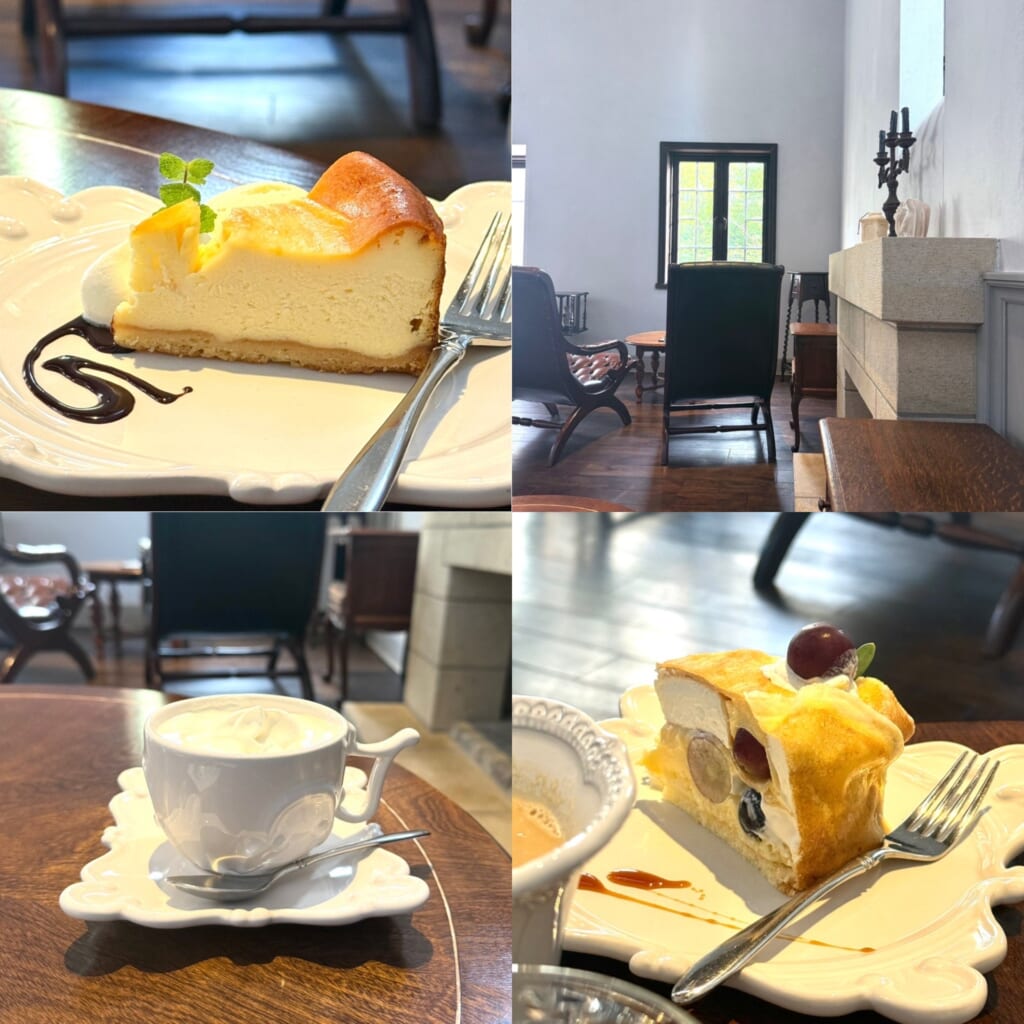 Salon de thé JOURMER、チーズケーキ、ミルクレープ、店内、生クリームコーヒー
