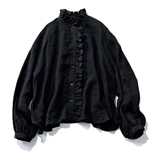 石上美津江　スタイリストコラボ　リネンフリルブラウス