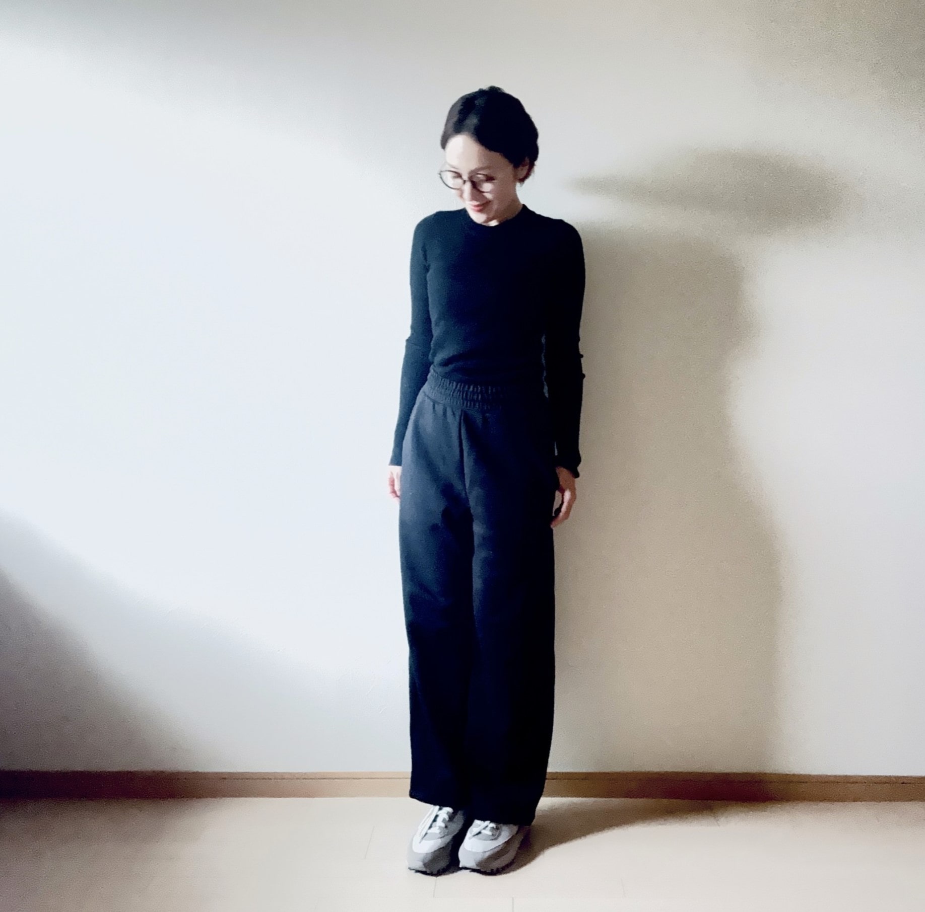 DRAWER　NOVESTA MARATHON RUNNNER SUPER TRAIL、 LAGUNAMOON　リブニット、UNIQLO:C スウェットワイドパンツ サイズ:XS